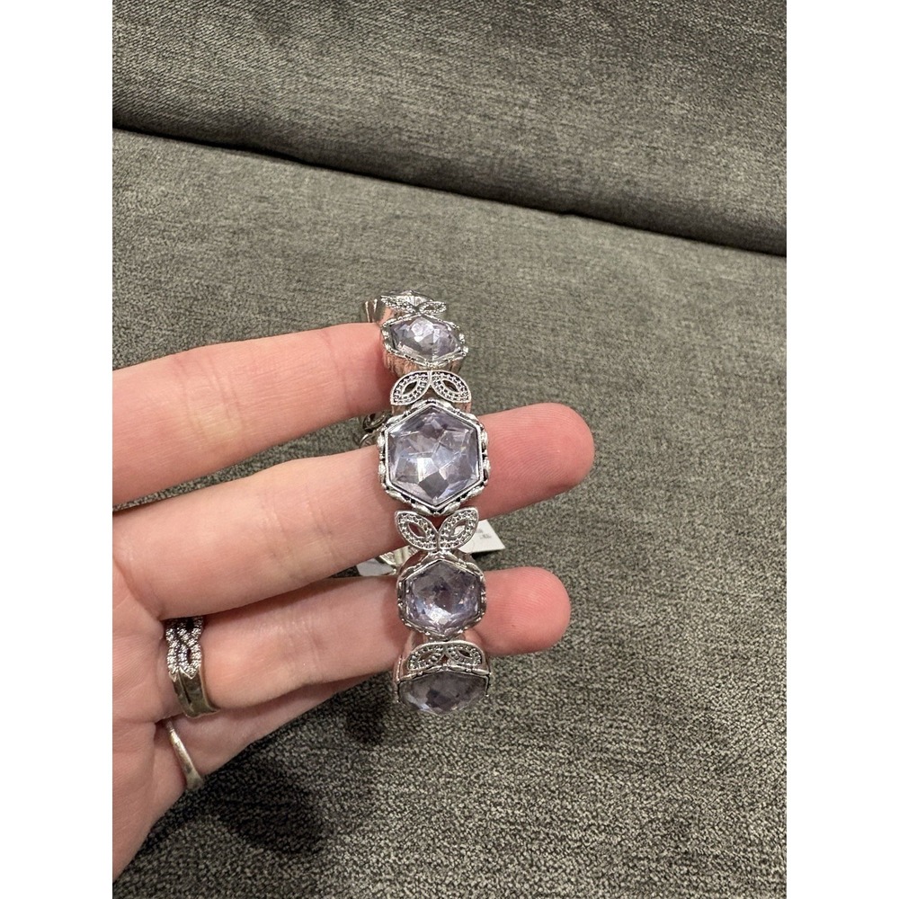 Napier Rhinestone Stretch Bracelet Silver Tone Lavender Crystal Accent